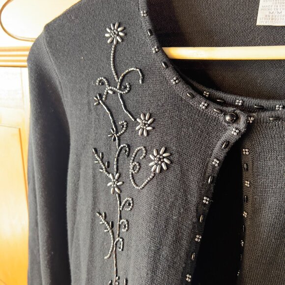Vintage 1999 Beaded Floral Cardigan Rank Top Set Black Size Medium Y2K 90s - Picture 7 of 10